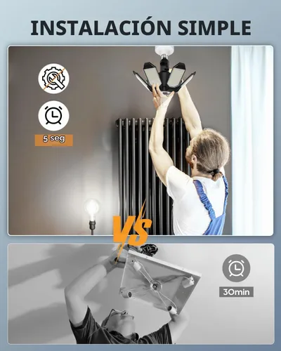 Vista 3 de Adiding - Luz LED de garaje giratoria, iluminación brillante de techo de tienda de sótano, accesorio de bahía con 6 paneles ajustables, base