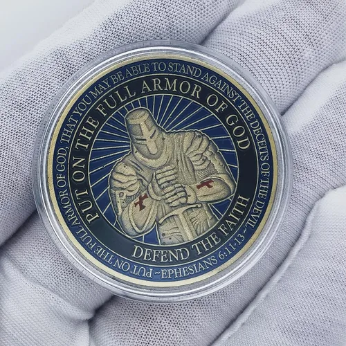 Vista 7 de Ponte la armadura completa de Dios Moneda de desafío Efesios 6:11-13 Regalo inspirador