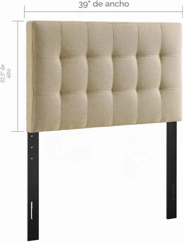 Vista 3 de Modway Lily Cabecero doble tapizado de tela de lino con botones en beige