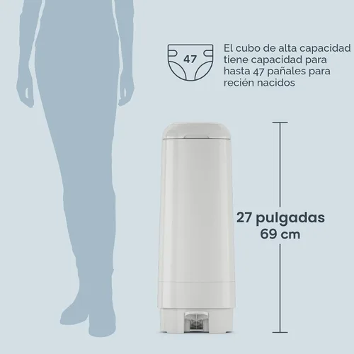 Vista 5 de Diaper Genie Signature Pail (gris) incluye 1 rollo de recarga fácil con 18 bolsas Capacidad para hasta 846 pañales de tamaño recién nacido por