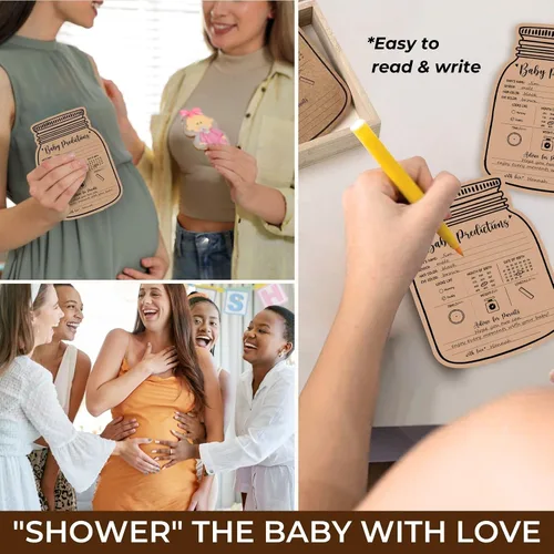 Vista 3 de WOODAMORE Tarjetas de predicción de bebé para decoraciones de baby shower, predicciones rústicas y tarjetas de consejos, deseos para tarjetas