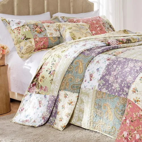 Vista 2 de Greenland Home Blooming Prairie, juego de colcha matrimonial de 3 piezas, Algodón, Multicolor, gemelo