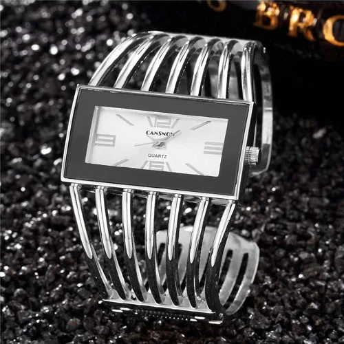 Vista 2 de Relojes de lujo para mujer, analógico de cuarzo, reloj de pulsera rectangular, reloj de pulsera de negocios, casual, de moda, para mujer