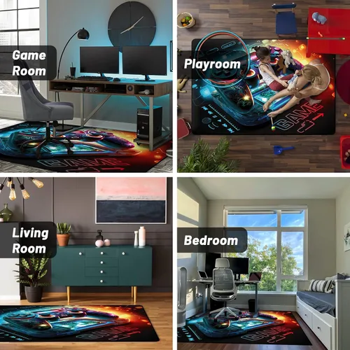 Vista 5 de Alfombra de área de juegos, alfombra de juegos 3D, tapete controlador de gamepad para niños y niñas, dormitorio, sala de juegos, alfombras