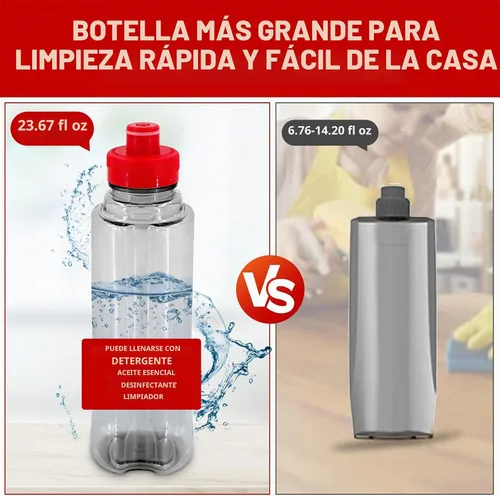 Vista 4 de Trapeador de microfibra para limpieza de suelos con 3 almohadillas lavables 700ML refillable bottle, 360° swivel head, scrubber included, wet/dry