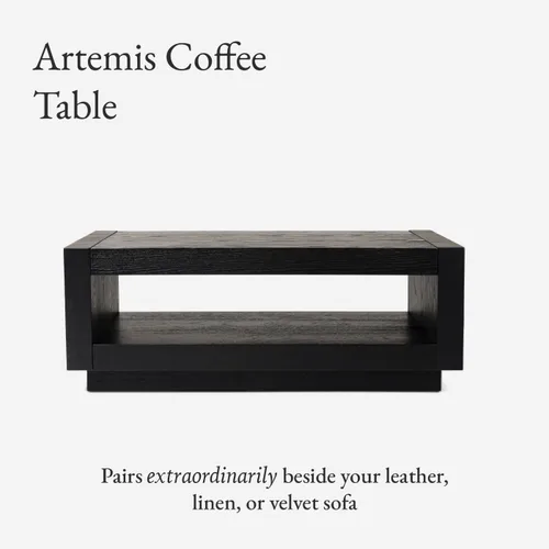 Vista 6 de Maven Lane Artemis Mesa de Café – Mesa Rectangular de 45 cm con Almacenamiento – Madera Sólida Negra – Ideal para Sala de Estar y Salón
