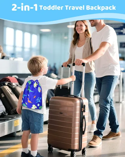 Vista 6 de Cama de avión para niños pequeños, extensor de asiento de avión para niños, bolsa de cordón 2 en 1, artículos esenciales de viaje para niños