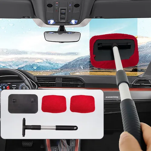 Vista 8 de Limpiavidrios, Herramienta de Limpieza de Parabrisas, Limpiador de Ventanas de Microfibra con Mango Extensible, Kit de Limpiavidrios para Auto azul