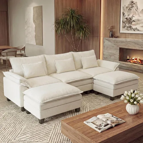 Vista 13 de URRED - Sofá seccional modular Cloud, sofá moderno en forma de L de 87" con profundidad de asiento con otomana y almohadas, ultra cómodo sofá