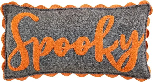 Vista 4 de Mud Pie Almohada de Fieltro de Halloween, Calabaza, 14" x 14