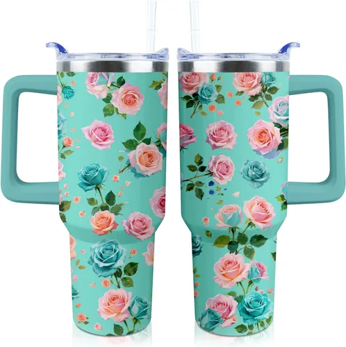 Vista 7 de Vaso de 40 onzas con asa y tapa con pajita a prueba de fugas Regalos inspiradores de cumpleaños del Día de la Madre para mujeres, hombres