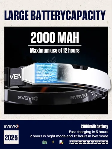 Vista 5 de svsviio K0209 - Linterna frontal recargable de 1500 lúmenes con sensor de movimiento y luz roja, lámpara de cabeza súper brillante, luces de cabeza