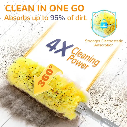 Vista 4 de Plumero extensible de mango largo de 6 pies con 50 repuestos para plumero Swiffer, kit de microfibra resistente de 360° para techos altos 50