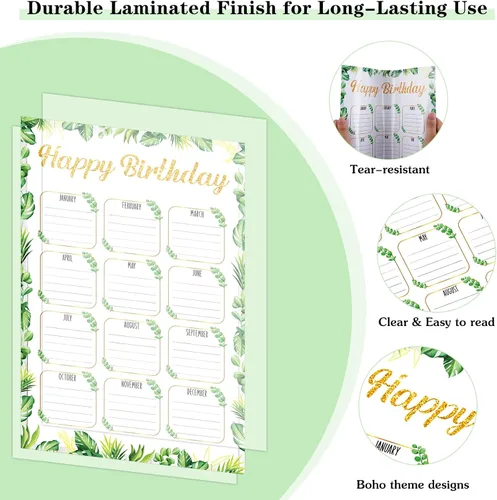 Vista 6 de WhatSign Tabla de cumpleaños para el aula – Póster de feliz cumpleaños estilo bohemio para pared reutilizable para aula, tablón de anuncios