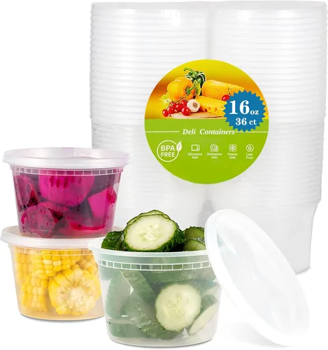 Vista 8 de TashiBox 24 juegos de recipientes de plástico con tapas, 8 onzas, 16 onzas, 32 onzas, 8 juegos cada uno, recipientes herméticos para almacenamiento