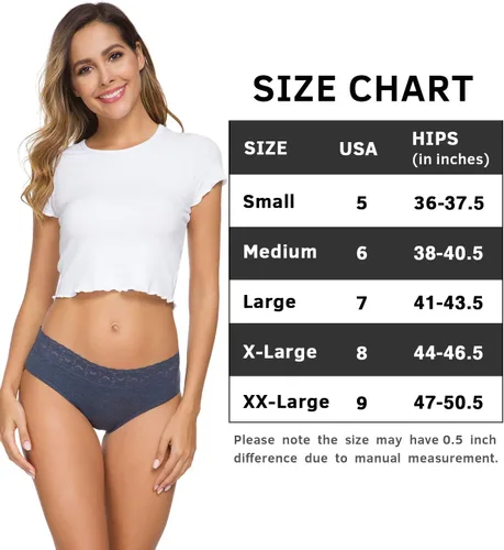 Vista 6 de AYMEFF Cotton Underwear for Women Lace Bikini Panties Soft Stretch Hipster Breathable Briefs 5-Pack