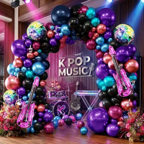 Vista 16 de Kit de arco de globos color burdeos y negro, doble relleno, color granate, rojo oscuro, perla, blanco, arena, dorado, guirnalda de globos