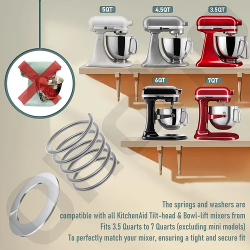 Vista 6 de Resorte y arandela de acero inoxidable 304 para mezcladores Kitchenaid de 3.5 cuartos a 7 cuartos de galón (excluidos los modelos mini). Protege