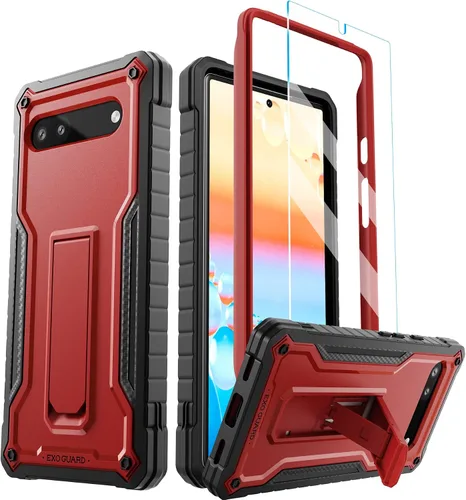 Vista 8 de ExoGuard Funda para Google Pixel 6A, funda de goma a prueba de golpes de cuerpo completo viene con un protector de pantalla de vidrio templado