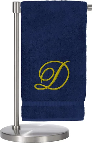 Vista 30 de Script R - Toalla de baño con monograma, regalo personalizado, 27 x 54 pulgadas, juego de 1 toalla bordada con texto dorado, 100% algodón turco Navy