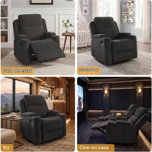 Vista 7 de Silla mecedora Power Nursery Glider, cómoda chenilla gris Gris oscuro