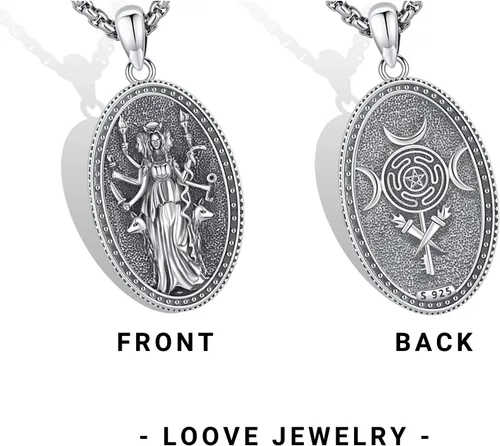 Vista 135 de Collar de pentagrama de plata de ley con triple luna, diosa celta, nudo celta, nudo de brujas, Ankh, sol y luna, Hécate, lilith, Santa Muerte