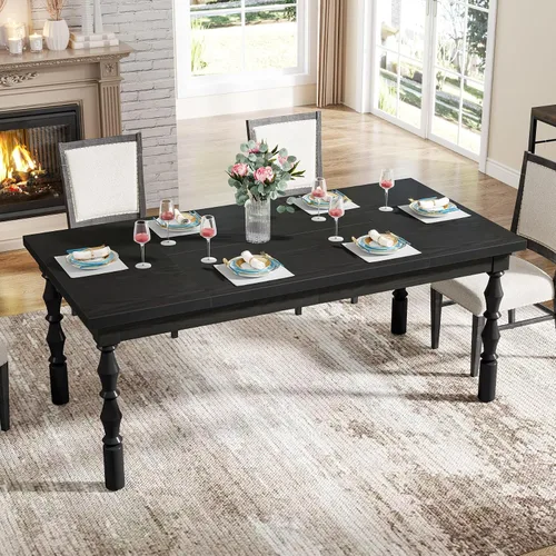 Vista 4 de Tribesigns Mesa de comedor de madera negra para 4 a 6 personas, mesa de cocina rectangular grande de 62 pulgadas, mesa de comedor moderna, muebles