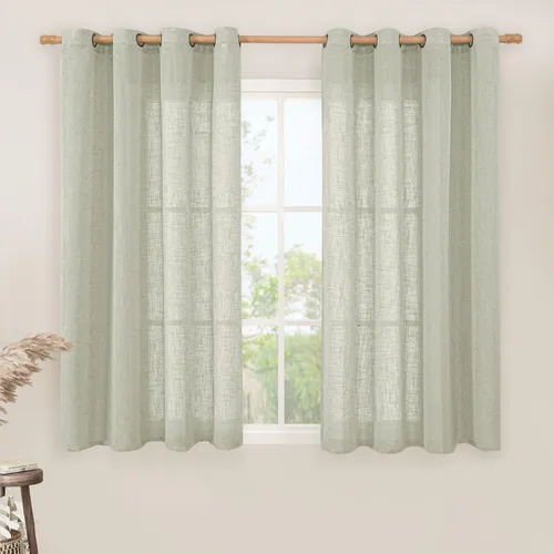 Vista 88 de LAMIT Cortinas de lino marrón caramelo para sala de estar, 84 pulgadas, de lino sintético, texturizado, filtrante de luz, paneles de privacidad