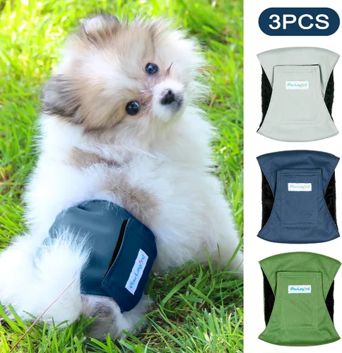 Vista 3 de Paw Legend - Pañales lavables para perro macho (3 unidades), XS, Ejército, Gris, Marina