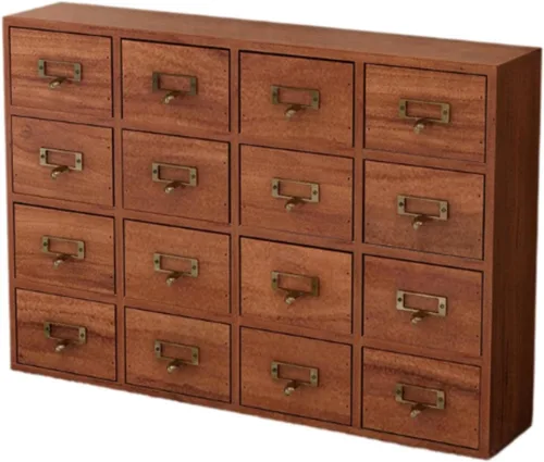 Vista 8 de Caja de almacenamiento de cajones de madera, organizador multiusos, gabinete de almacenamiento de té, compartimento de joyería, gabinete de mesa 3