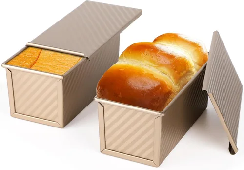 Vista 18 de Beasea Pullman - Molde para pan con tapa, paquete de 2 moldes pequeños antiadherentes para pan de 0.5 lb, acero al carbono, mini caja para pan Negro