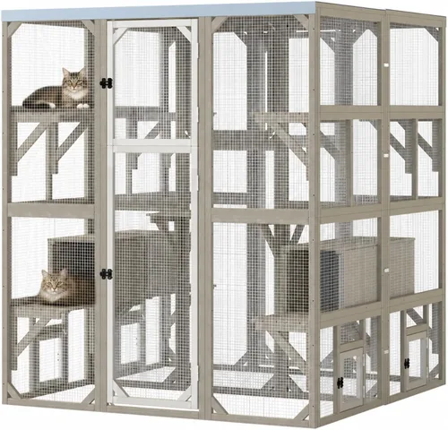 Vista 10 de Gowoodhut Catio - Recintos para gatos al aire libre, casa grande de madera
