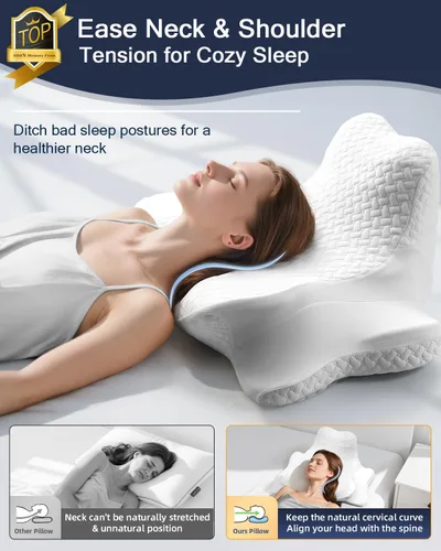 Vista 6 de Almohada cervical para el cuello y almohada de lectura para dormir y leer, almohada ortopédica ergonómica de espuma viscoelástica, soporte