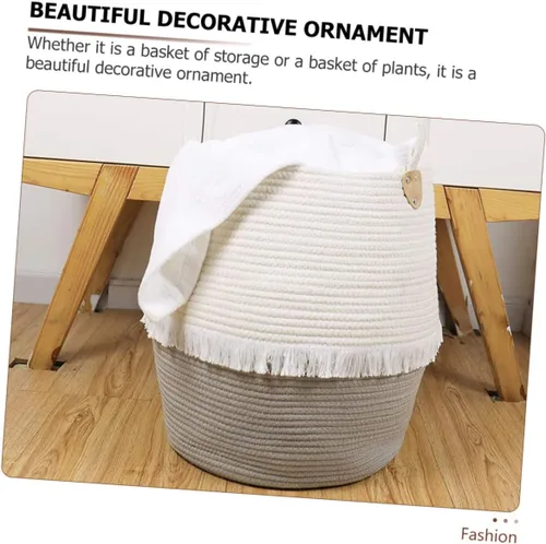 Vista 3 de COLLBATH 1 cesta tejida para cuarto de bebé, dormitorio, papelera variada, portátil, de algodón, práctica con cubos para el hogar, ropa