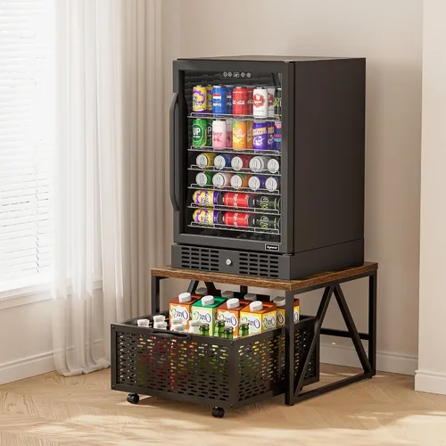 Vista 2 de Urban Deco Mini soporte para refrigerador con almacenamiento, carrito de refrigerador resistente con cesta de cajón, mini mesa de refrigerador
