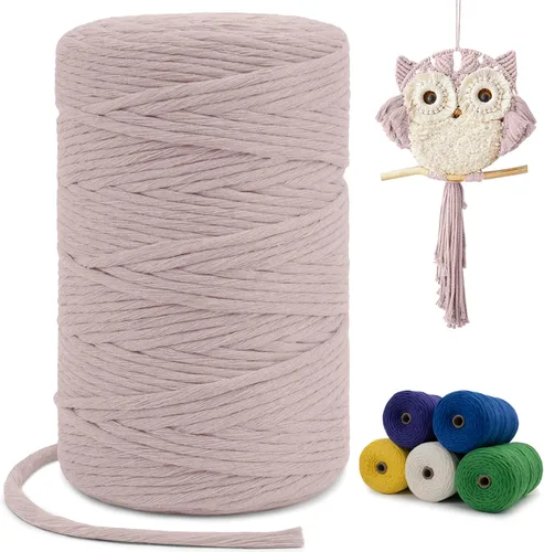 Vista 8 de Cuerda de macramé de una sola hebra de 0.197 in x 110 yardas, cuerda de macramé de algodón natural de 0.197 in, cuerda de algodón grueso para colgar
