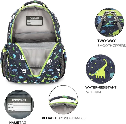 Vista 6 de mibasies Mochila para niñas y niños, ideal para niños y niñas, mochila para preescolar jardín de infantes y primaria, galaxia dinosaurio, Escuela-17L