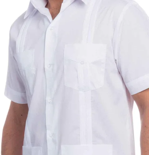 Vista 4 de Camisa tradicional de manga corta para hombre de mezcla de algodón Guayabera