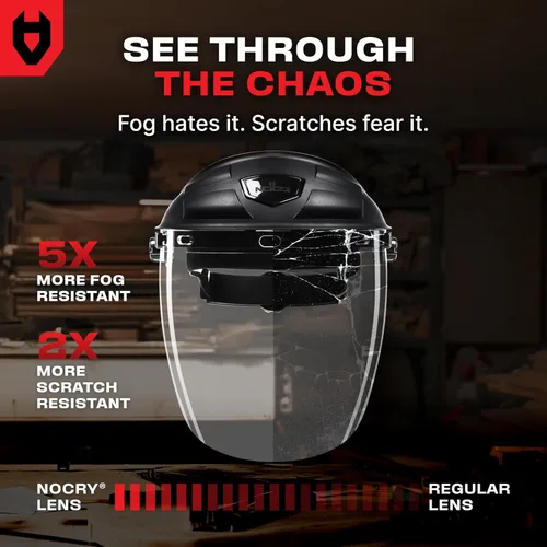 Vista 5 de NoCry Protector facial de seguridad premium para esmerilar y cortar — Visera transparente antivaho, resistente a los impactos y arnés ajustable