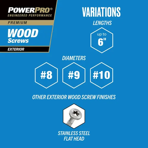 Vista 8 de Power Pro Tornillos de madera para exteriores de alta calidad, tornillos de cubierta multiusos #8 x 1-1/2 pulgadas para proyectos al aire libre