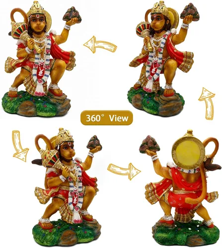 Vista 2 de alikiki Estatua de Hanuman volador de Dios hindú – 9.2 pulgadas de alto Jayanti Murti Pooja Diwali regalo para amigo indio, familia, altar puja