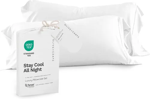 Vista 17 de Olive + Crate Tencel - Fundas de almohada de eucalipto, 100% Tencel Lyocell fundas de almohada refrescantes para personas que duermen con calor