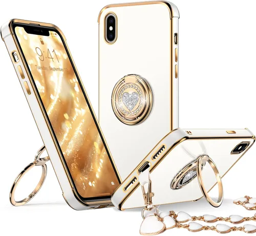 Vista 26 de XYZ para Funda de iPhone Xs Max con Soporte, Funda de Teléfono con Doble Soporte de Anillo, Funda de Amor-Corazón Linda de Lujo con Brillantina