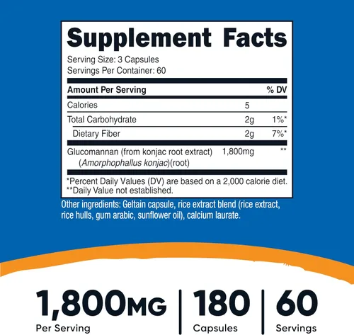 Vista 3 de Nutricost Glucomanano 1,800 mg por porción, 180 cápsulas, fuente de fibra natural, sin OMG, sin gluten