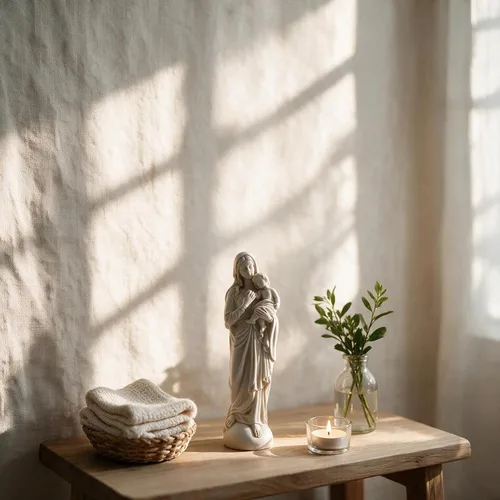 Vista 2 de Madonna & Child - Estatua blanca antigua de 8 pulgadas, hecha a mano, figura italiana de Virgen María y Jesús bebé para decoración del altar