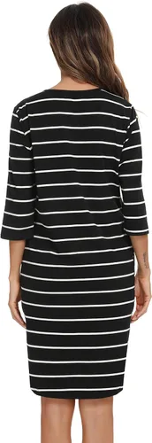 Vista 5 de Vlazom - Camisón de mujer de algodón suave a rayas, manga corta, con bolsillos, ropa de dormir S-XXL