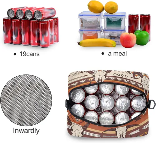 Vista 4 de Bolsa de almuerzo azteca occidental, aislada, impermeable, reutilizable, duradera, portátil, grande, con correa para mujeres y hombres