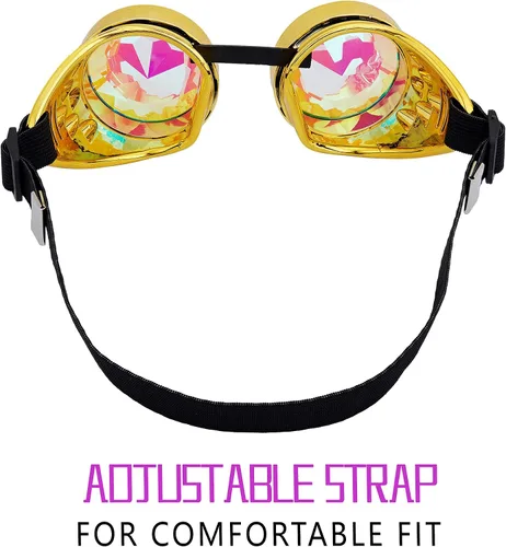 Vista 136 de Gafas de caleidoscopio retro con pinchos, gafas de cristal arcoíris steampunk estilo soldadura, gafas de cosplay punk