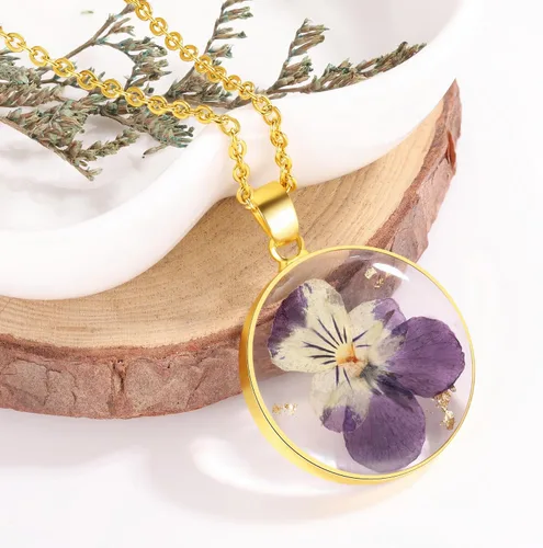 Vista 43 de Forget-Me-Not and Queen Anne's Lace Pressed Wildflower Necklace Birth Month Real Flower Necklace Gold/Silver Pressed Flower Jewelry