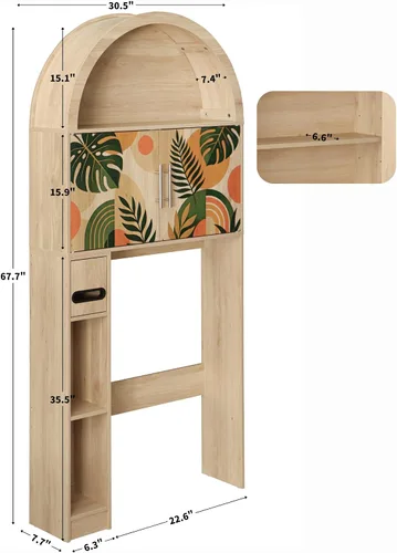 Vista 2 de Over the Toilet Storage Cabinet with Arch Top, Pattern Toilet Cabinet.